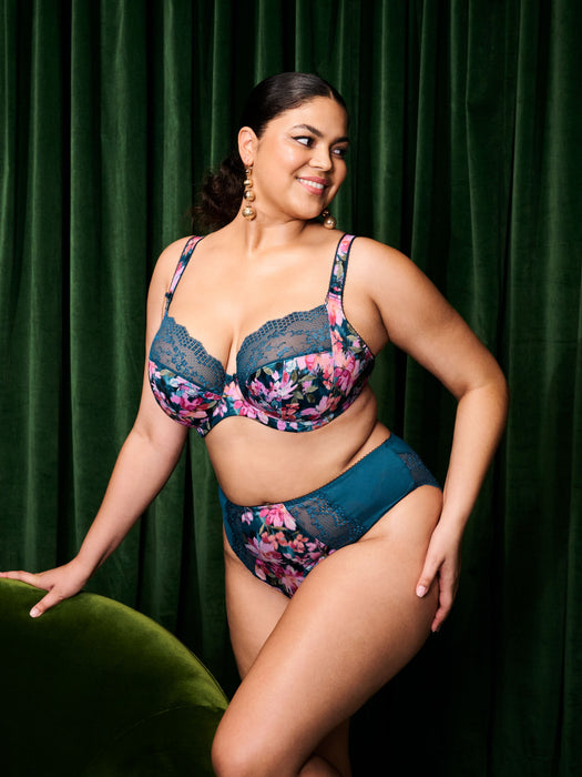 Lucie high leg brief Teal floral