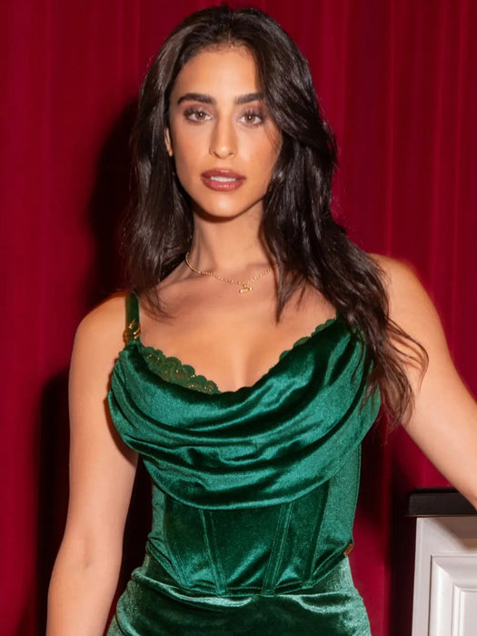 Velvet luxe cowl neck bustier - Pour Moi - velvet-luxe-bustier - The Pencil Test - Pour Moi