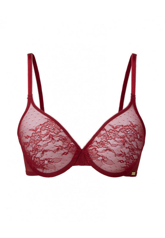 Gossard Womens Glossies Lace Sheer Bra - Red Elastane - Size 34A, £21.00